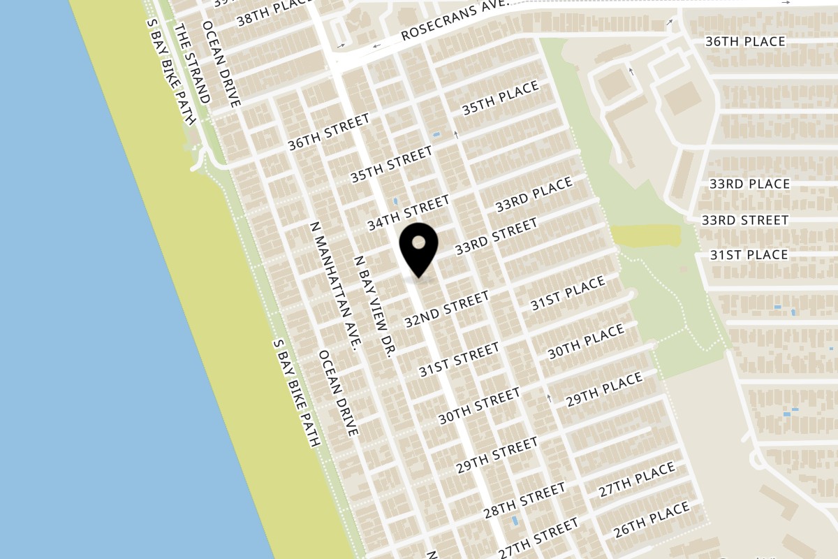 Map showing the location of Pisces on 3216 Highland Ave in Manhattan Beach